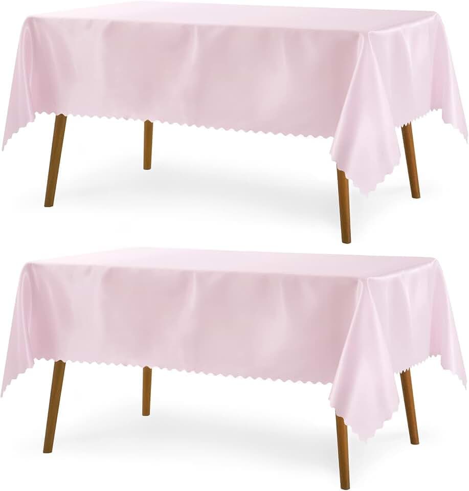 P Pothuiny 2 Pack Light Pink Satin Tablecloth 60 x 120 Inches Rectangle