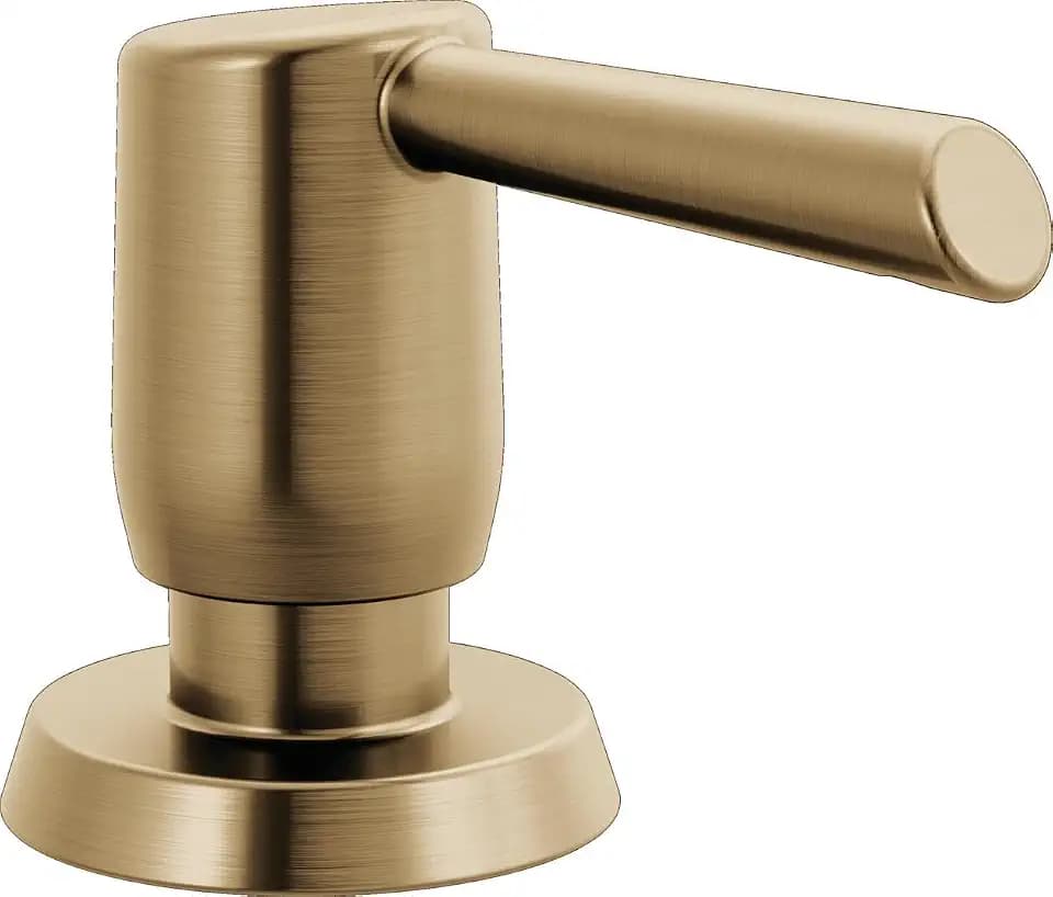 Delta Faucet Essa Pump Soap/ Lotion Dispenser Gold, Countertop Soap Dispenser, Top Fill Deck Mount Soap Dispenser, Champagne Bronze RP100736CZ