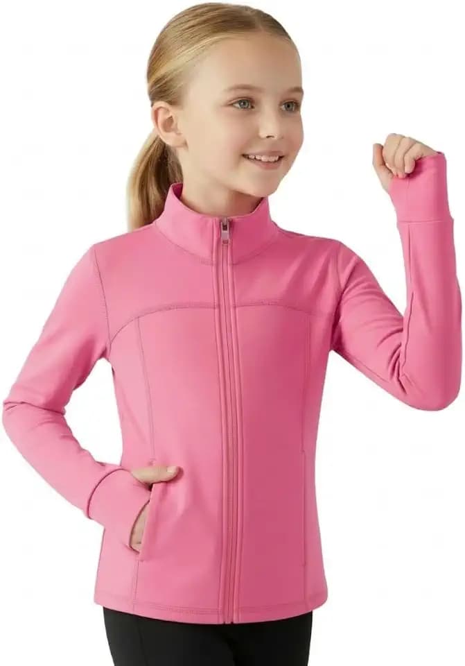 WELAKEN Girls Athletic Zip Up Jacket Lightweight Riding Coat