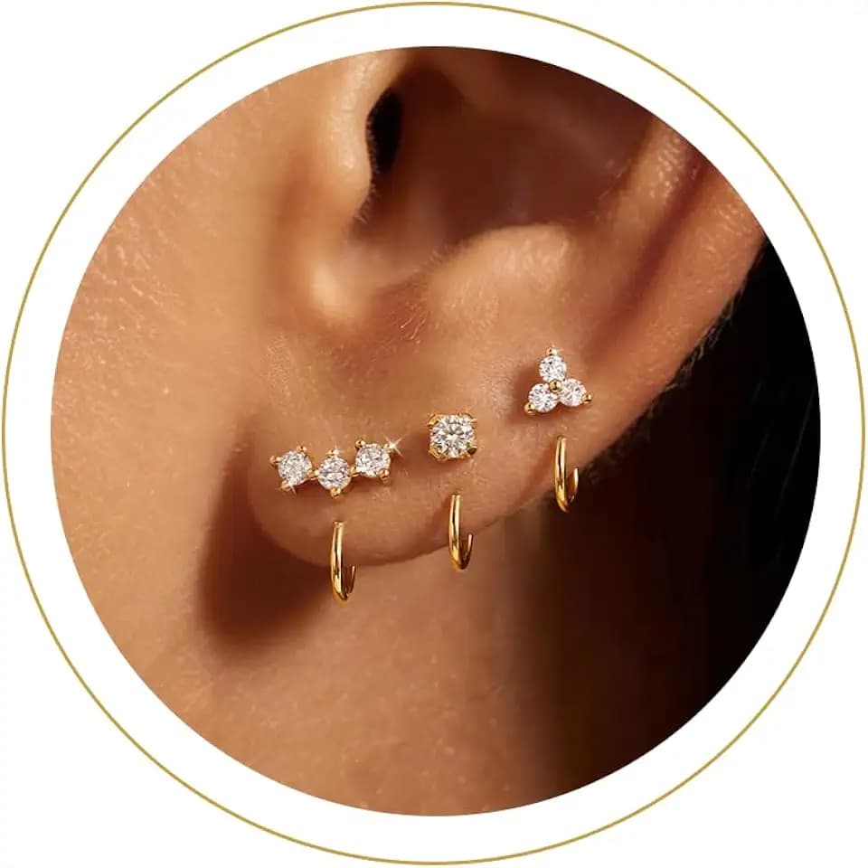 MOODEAR Backless Half Hoop Earrings for Women, 14K Gold Plated Huggie Set