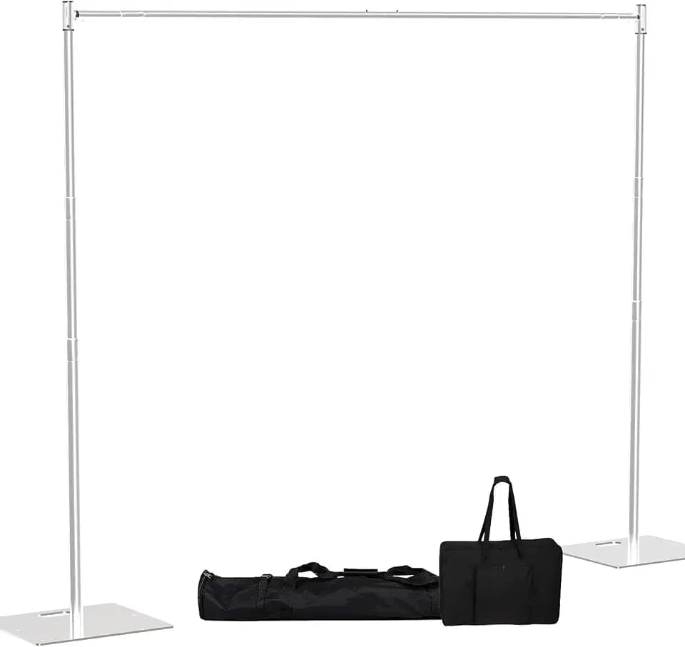 HAYOHRT Pipe and Drape Backdrop Stand Kit 8x10 ft Adjustable Photo Background Backdrop Stand Heavy Duty with Metal Base for Party Wedding Video Studio Birthday Background Banquet Decorations Silver