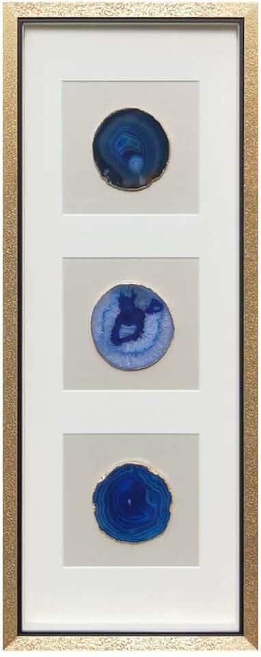 ARTECORS Handcrafted Gold-Edge Natural Agate Slice Trio Shadow Box Wall Art
