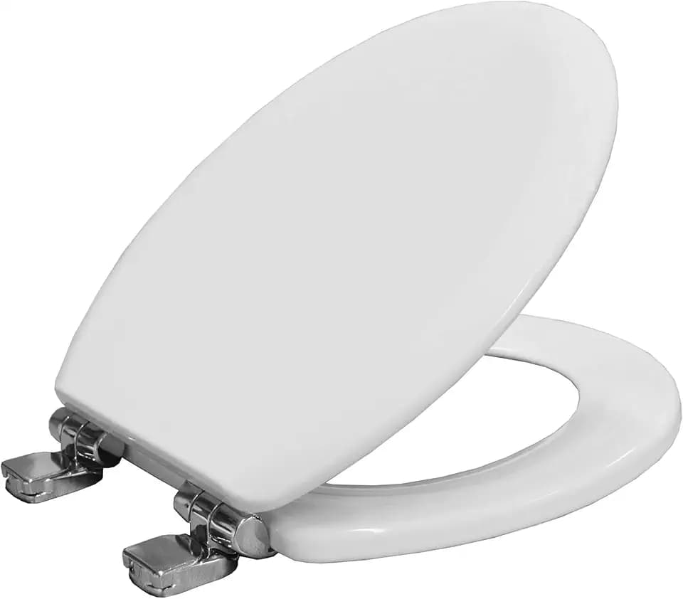 BEMIS Chicago WC-Sitz Ultra-Fix Weiß Absenkautomatik WC-Sitz mit Easy Lift verchromten Scharnieren Holzmaterial für einfache Reinigung, universelle & einfache Installation, Weiß