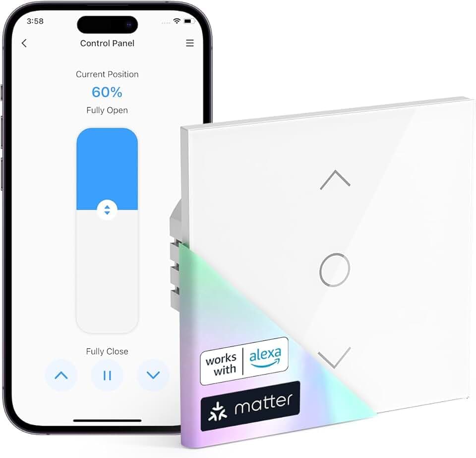 meross Matter Rolladenschalter Smart 80x80mm, WLAN Rolladen Schalter mit Zeitschaltuhr für Rollläden, Jalousien, Markisen, kompatibel mit Alexa, Apple HomeKit und Google Home