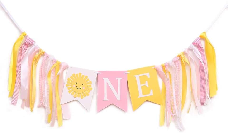 Sunshine Highchair Banner - Girl Birthday Banner, One in the Sun 1st Birthday, Photo Decoration Props