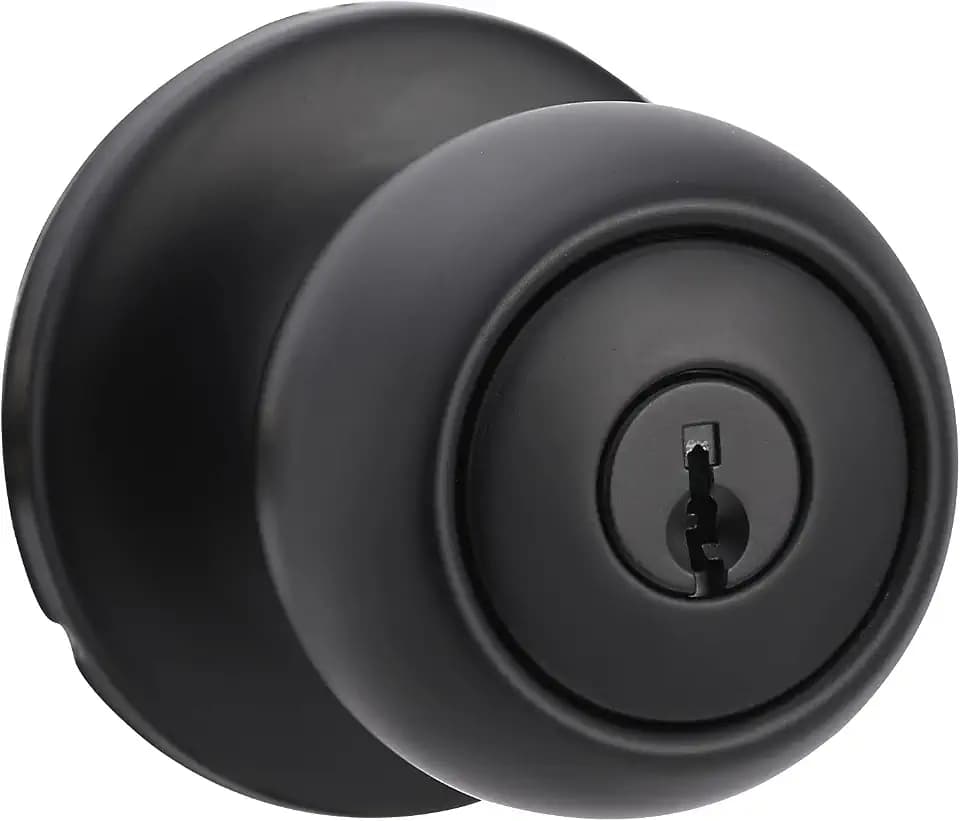 Amazon Basics Exterior Door Knob With Lock, Coastal, Easy to Install, Matte Black