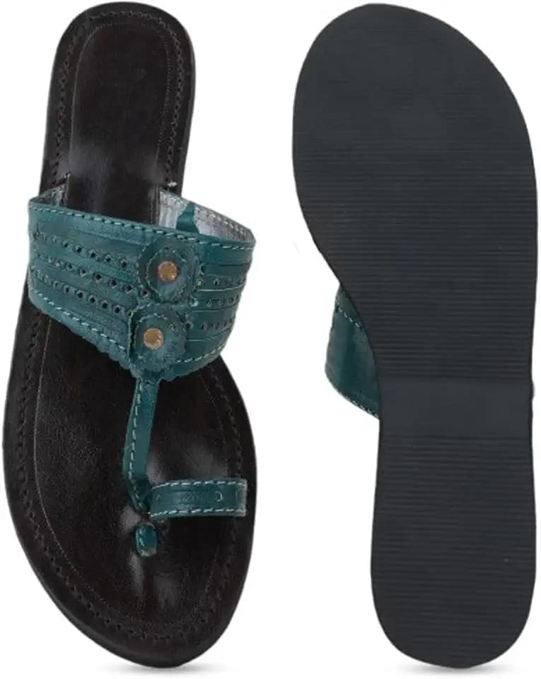 Women’s Kolhapuri Leather Flat Sandals with Toe Ring | Handcrafted Ethnic Slip-On Flats | Comfortable Casual & Festive Footwear