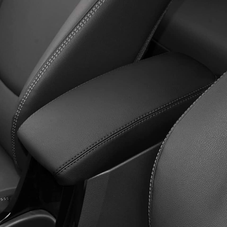 DEYTOP Console Armrest Cover for Toyota Corolla Cross 2026 2022-2025 Accessories Car Center Console Cover for Corolla Cross 2022 Anti-Scratch Leather Armrest Pad Protector (Black with Black Stitches)