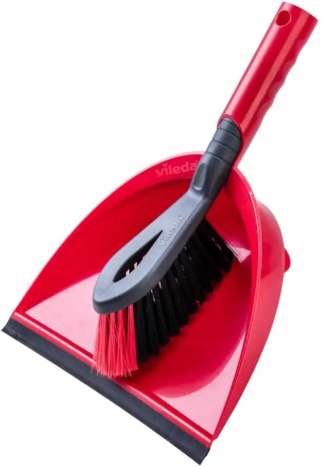 Vileda 2in1 Kehrset mit extra Borsten, Handfeger & Kehrschaufel, Rot