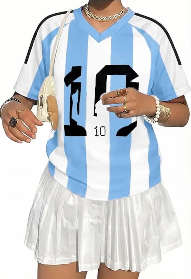 Soccer Cup 2026 Shirt Women Argentina Jersey Shirt Oversized Soccer Mom Tshirts Y2k V Neck Short Sleeve Top