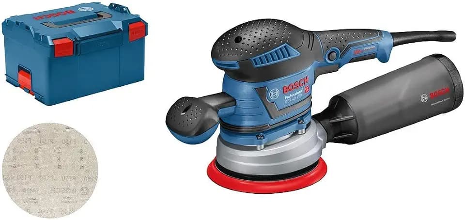 Bosch Professional Exzenterschleifer GEX 40-150 (inkl. Staubbox, Schleifteller-⌀ 150mm, Netzschleifblatt M480, Winkelschraubendreher, L-BOXX)
