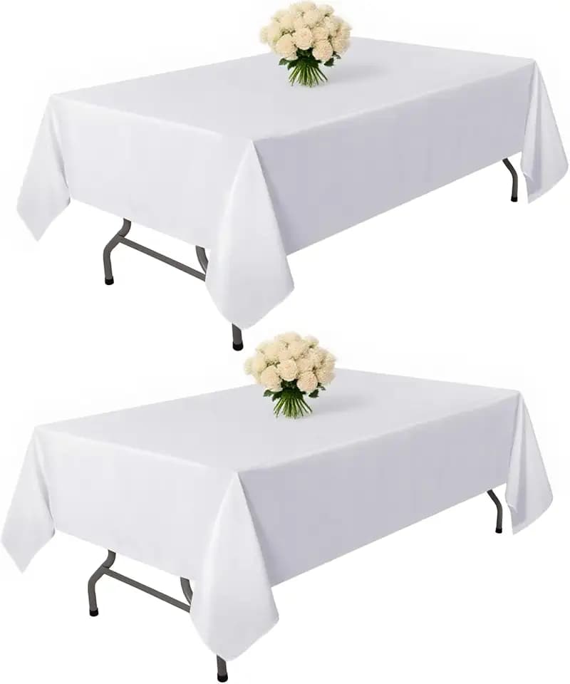 Kachanaa 2 Pack White Rectangle Table Cloth 60 x 102 Inch Suitable for 6 Foot Rectangle Tables Wrinkle Resistant Washable Polyester Table Cover for Dining Wedding Party Banquet and Camping