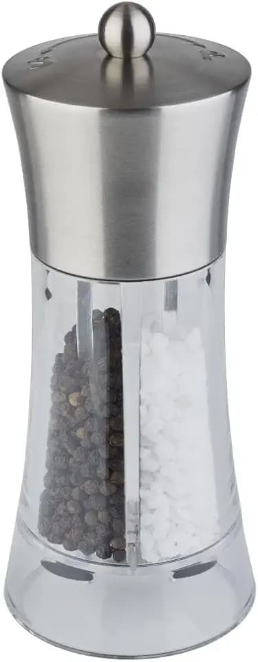 APS 2 in 1 Salz- und Pfeffermühle - Ø 8 cm und 19 cm Höhe, Gewürzmühle mit Keramik Mahlwerk, praktische transparente Mühle mit einstellbarem Mahlgrad, nicht spülmaschinengeeignet