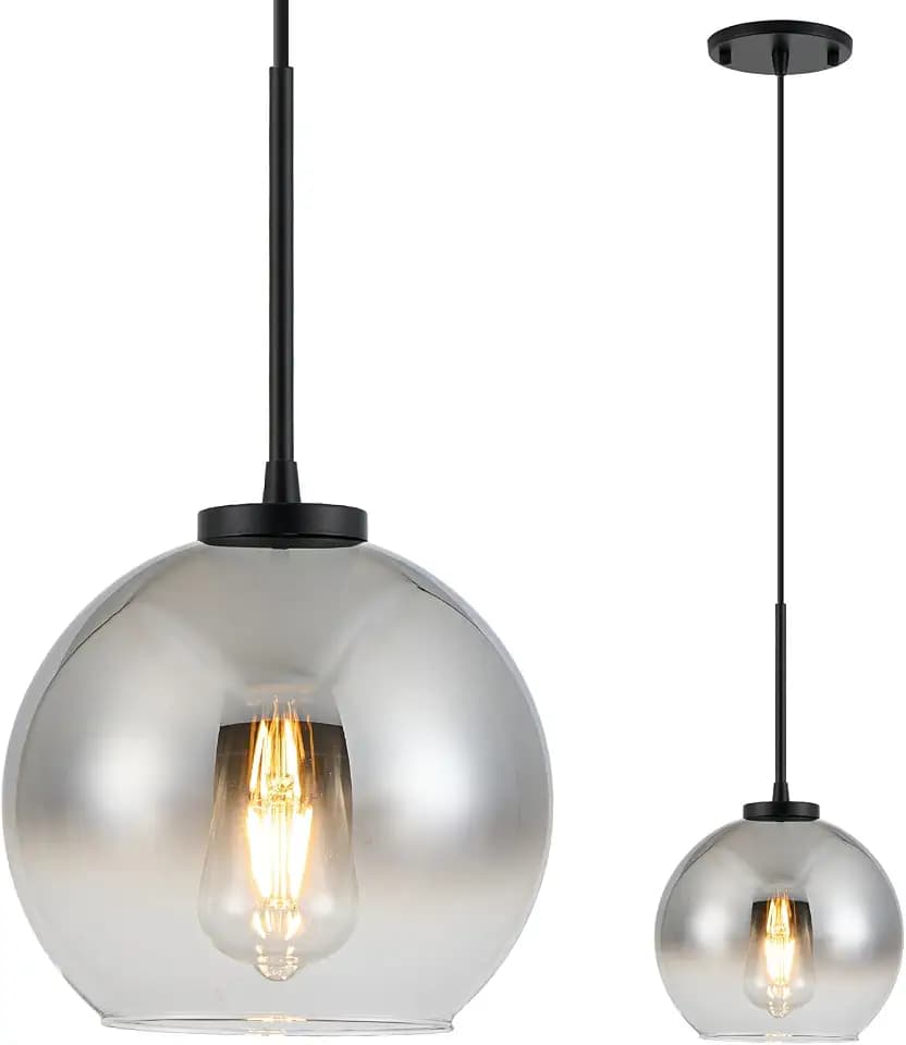 Gradient Glass Globe Pendant Light, 8" Black Pendant Lights with Adjustable Cord, Mid Century Modern Glass Pendant Lights Kitchen Island for Dining Room, Bedroom, Entryway