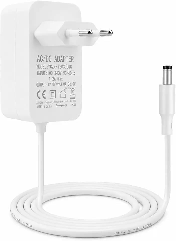 Netzteil 12V 3A 36W, Steckernetzteil 5,5×2,5mm, 1,2m Kabel, Weiß