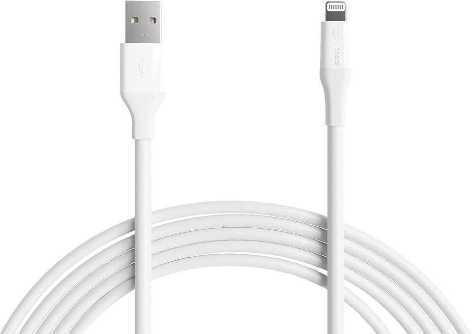 Amazon Basics USB-A-auf-Lightning-ABS-Ladekabel, MFi-zertifiziertes Ladegerät für Apple iPhone 14 13 12 11 X Xs Pro, Pro Max, Plus, iPad, 3 m, Weiß