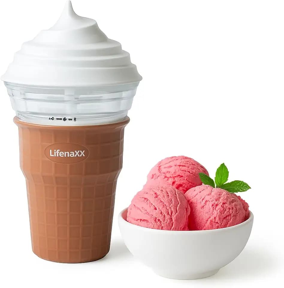 Lifenaxx Mini-Eismaschine 450ml – Kompakte Eis- & Slush-Maschine mit USB-Anschluss, Gefrierbehälter & Rührwerk – Einfache Bedienung – Schnelle Zubereitung von Eiscreme, Sorbets & Desserts - LX-059