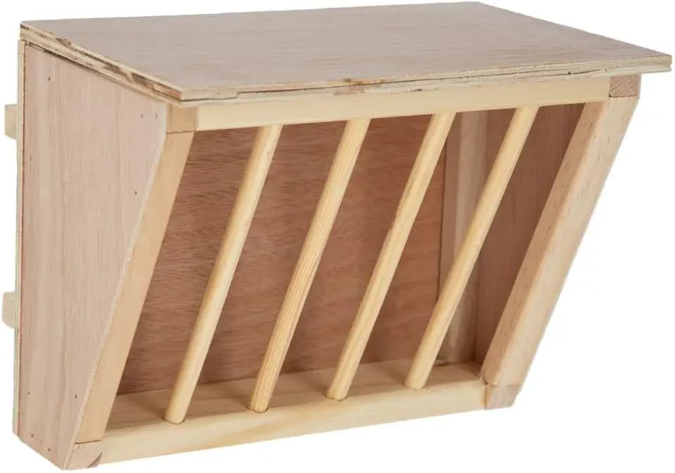 Kerbl Pet Heuraufe mit Sitzbrett, 25x17x20cm, für Kleintiere, Kaninchen, Hasen, Hamster, naturbelassen, mit Metallbefestigungshaken