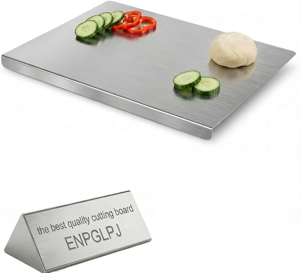 Stainless Steel Cutting Board with Lip, 304 Food Grade Metal Large Chopping Mats for Kitchen Countertop, Extra Large Table de Picar de Acero Inoxidable, Non-Slip Pastry Kneading Board(16"x24")
