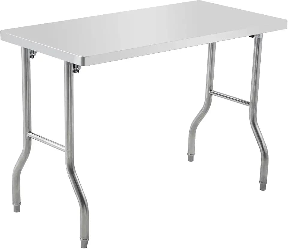 Heavy-Duty Stainless Steel Commercial Folding Worktable - 48x30x33.5 Inch Prep Station - Curved Bend Legs - Arc Corners - Adjustable Metal Feet - 772 lbs Load - Kitchen, Restaurant, Garage, Workshop