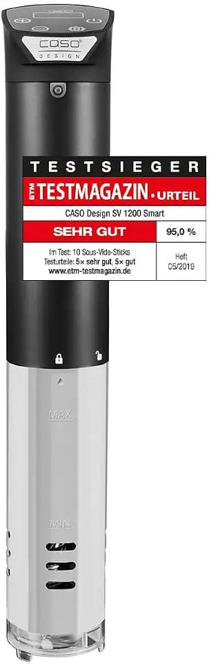 CASO SV 1200 Smart - Sous Vide Garer, Testsieger ETM Testmagazin, leistungsstarken 1200 Watt, komplett wasserfest, Sous Vide Stick mit der CASO Control App steuerbar, 3D – Zirkulation