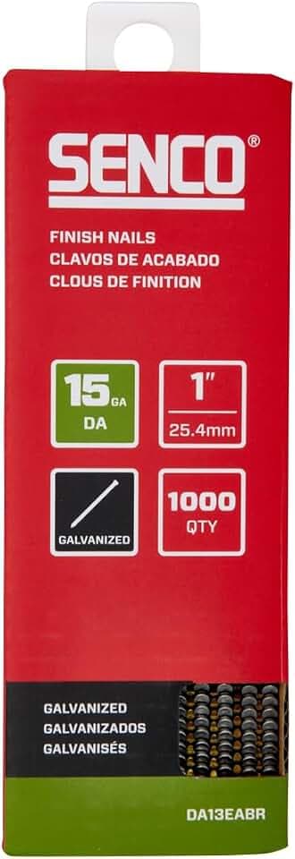 SENCO DA13EABR 34 Degree Collated Finish Nails, 15 Gauge, 1 Inch Length, Galvanized, 1,000 Count Pack