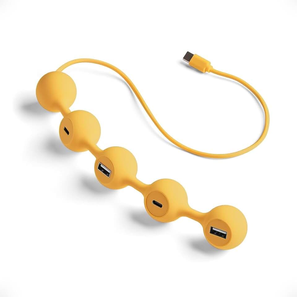 LEXON Peas HUB-C USB Hub with 2 USB-A and 2 USB-C Ports, Multiport USB Extender for MacBook, Ultrabooks and Tablets, USB C to USB Adaptor, Supports Charging and Data Transfer - Yellow