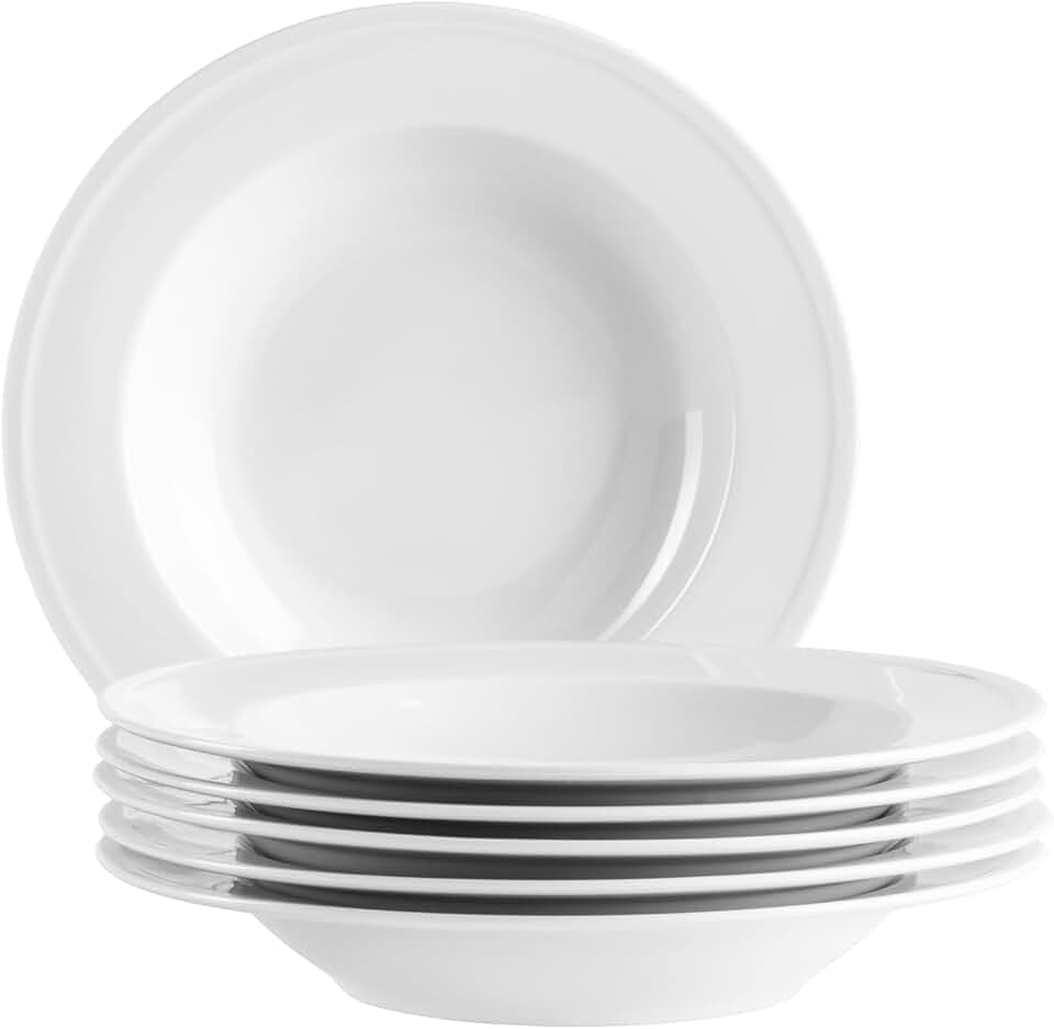 MÄSER Serie Arlona, Suppenteller für 6 Personen aus hochwertigem Porzellan, tiefes Teller Set, zeitlos, elegant, Porzellan, weiß
