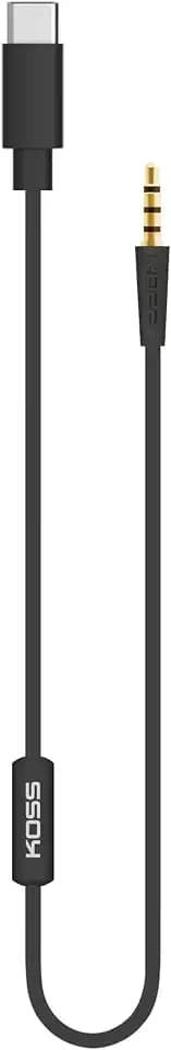 Koss KUSB-50 Analog Audio Pass Through Cord, Black, USB-C to 3.5mm Plug