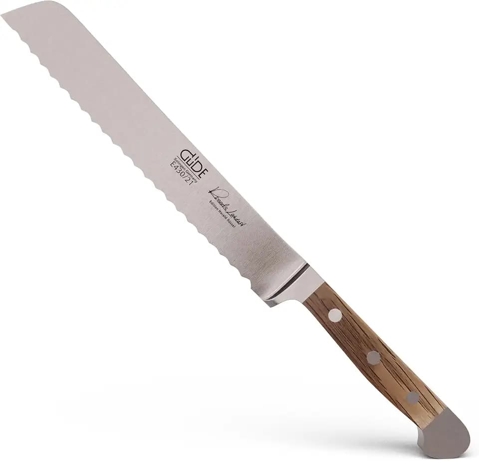 GÜDE Solingen - Brotmesser geschmiedet, 21 cm, Fasseichenholz, ALPHA FASSEICHE, Doppelkropf, Handmade Germany