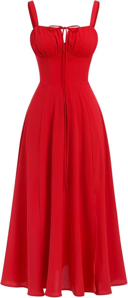 OBEEII Damen Floral Corsage Midi Kleid Ärmellos Spaghettiträger Low Cut Sommer Korsett Sommerkleid Blumendruck Bustier Kleid