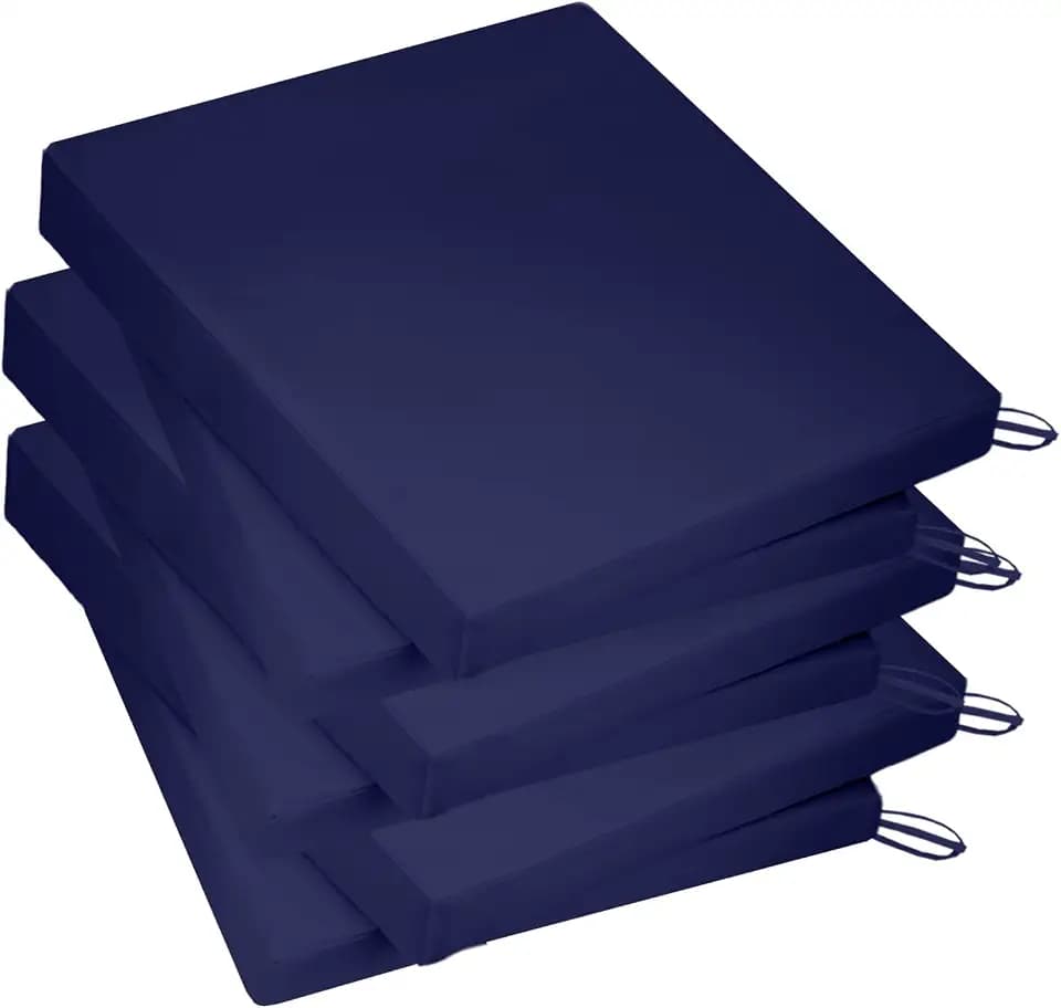 Outdoor Chair Cushions for Patio Furniture, 18.5X16X2” Patio Chair Cushions Set of 6, Waterproof Square Outdoor Seat Cushions with Non-Slip Bottom & Ties, Fade Resistant Chair Pads, Navy