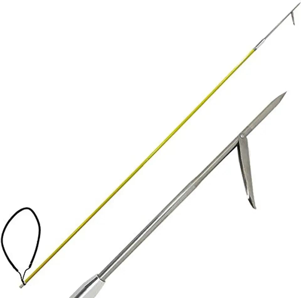 Scuba Choice 5ft One-Piece Fiber Glass Spearfishing Pole Spear with 12" Stainless Steel Single Barb Tip w/Black Rubber Sling – Durable Winter Ice Fishing & Underwater Hunting Gear