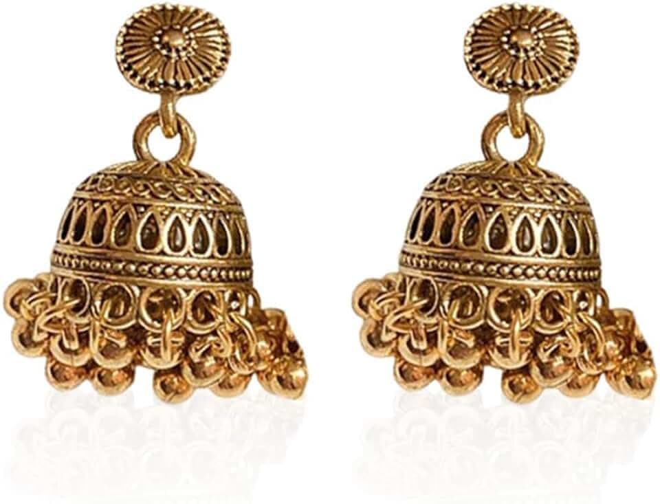 Bohemain Indian Jhumki Bell Beaded Tassel Dangle Earrings for Women Gold Plated Vintage Jhumka Round Filigree Hollowed-Out Statement Dangling Studs Hypoallergenic Festivals Traditional Jewelry