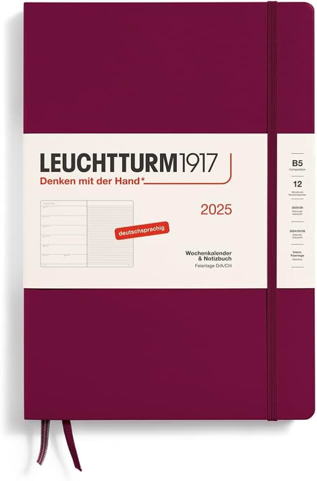 LEUCHTTURM1917 370479 Wochenkalender & Notizbuch Composition (B5) 2025, Port Red, Deutsch
