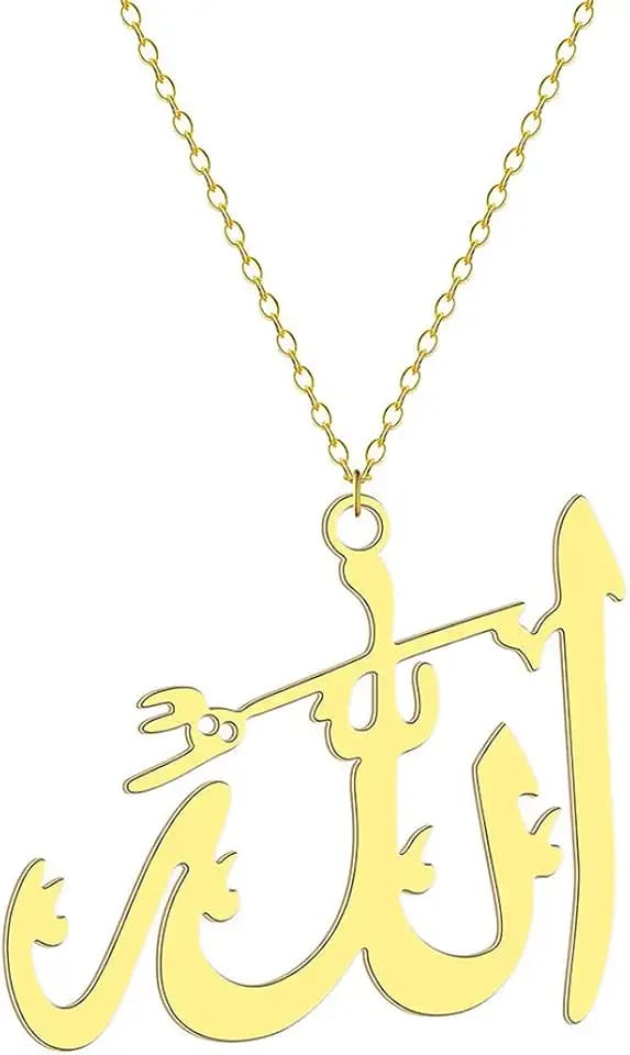 Allah Necklace Islamic Muslim Pendant Stainless Steel Big Allah Necklace for Women Men Gold Plated Religion Jewelry