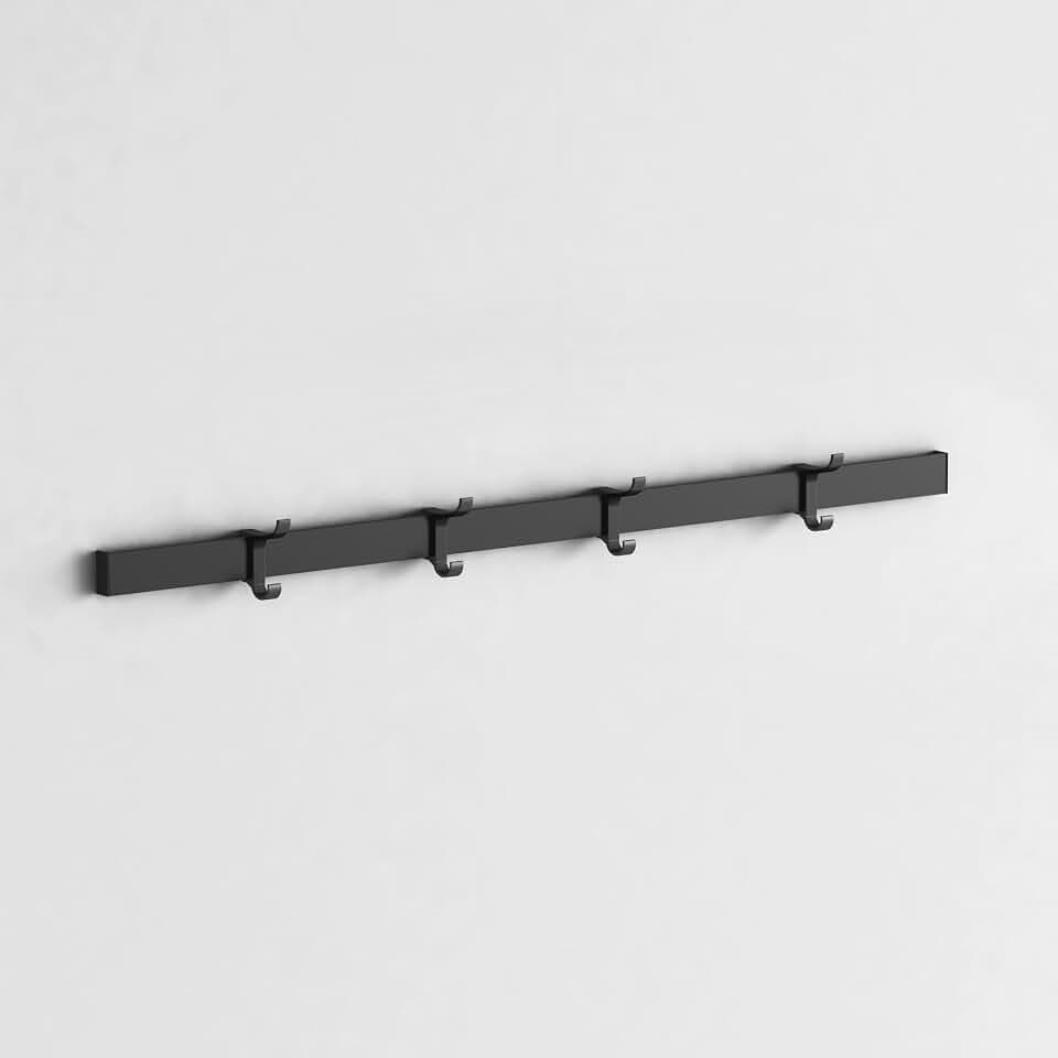 Aluminum Wall Organizer, 4 Adjustable Hooks, Black, 32.3"