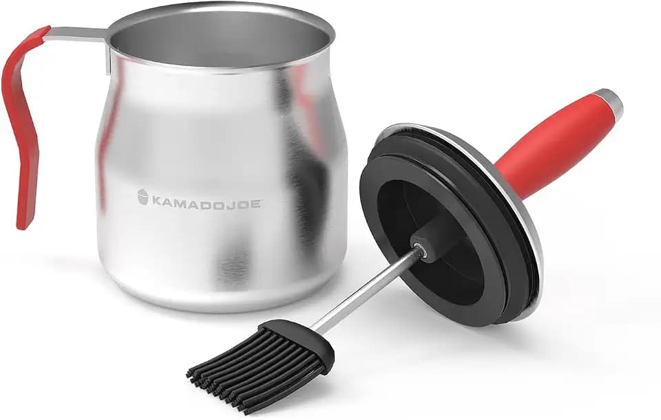 Kamado Joe® Krafted™ 32 oz Steel Basting Pot with Silicone Brush Lid & Airtight Storage Lid – Heat Resistant (250°F), Dishwasher Safe BBQ Sauce & Butter Melter for Grill