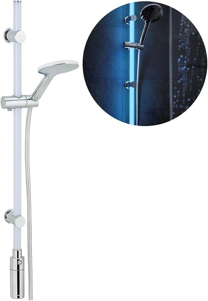Avilia Duschstange mit Duschkopf - Duschstange mit LED-Lichtern, aus ABS und Edelstahl, 74 cm, silberfarben