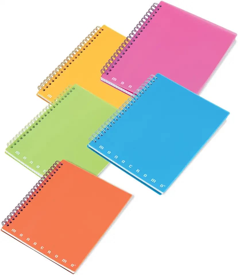 Pigna, Maxi-Spiralhefte MONOCROMO FLUO PPL, Format 22,5x29,7, Blätter 70, Papier Gr. 80, mit 4 Löchern zum Abheften und Mikroperforation, Innenseite 5M, Quadrat 5 mm, 5 Stk.