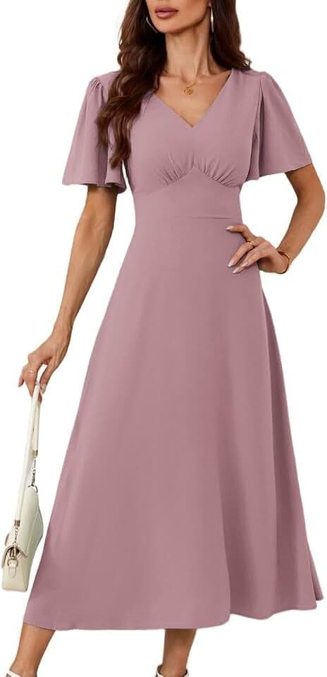 GRACE KARIN Damen Sommer V-Ausschnitt Cape Ärmel Freizeitkleid Kurzarm A-Linie Cocktailkleid Elegant für Hochzeit Party