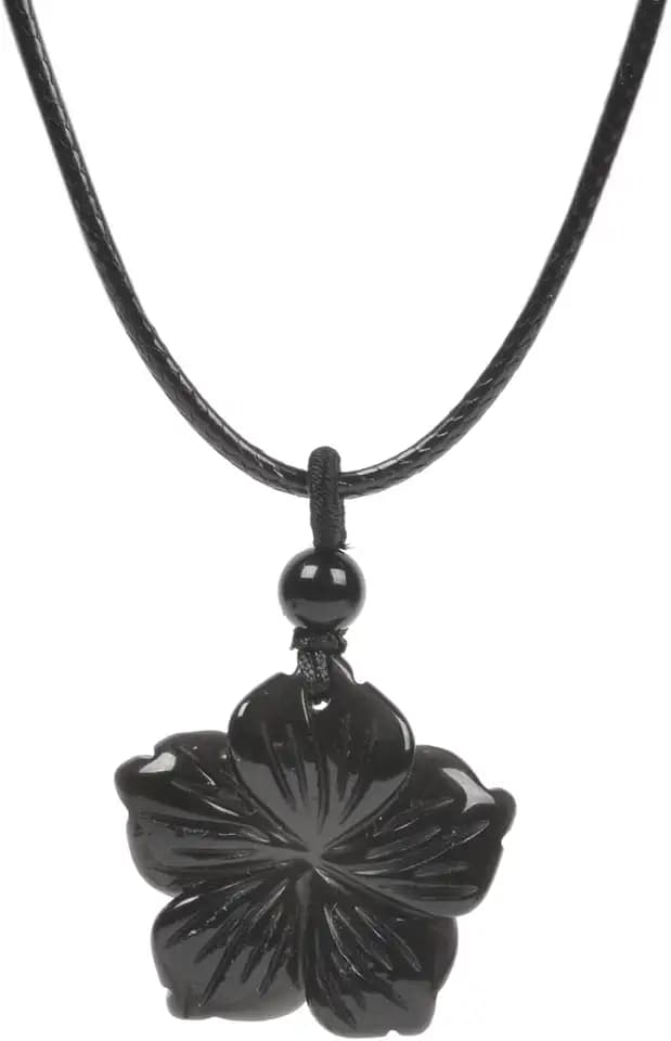 Justinstones Hand Carved Healing Crystals Gemstone Hawaii Flower Pendant Hand Weaving Wax Rope Necklace 22 inch