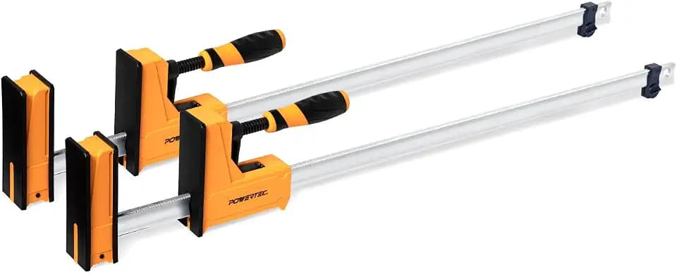 POWERTEC 72232 36-Inch Parallel Clamps for Woodworking | 90 Degree Heavy Duty Steel Bar Jaw Clamp Spreader Tool, 2PK