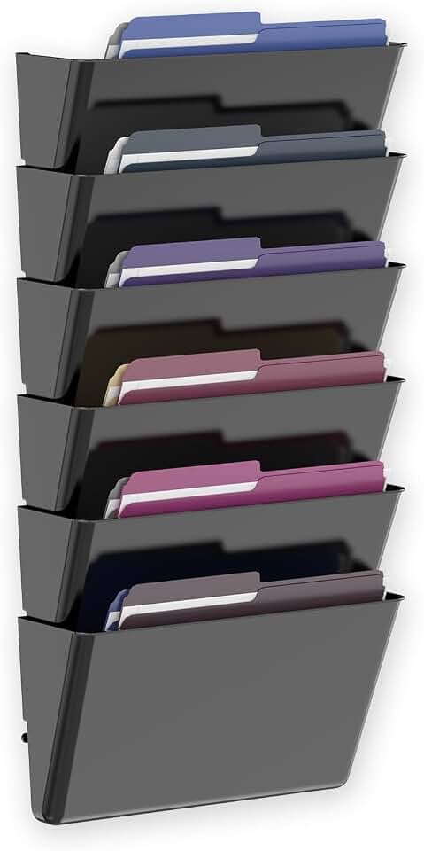 MINDEPOT 6 Pockets Acrylic Wall File Organizer, Wall File Holder Black