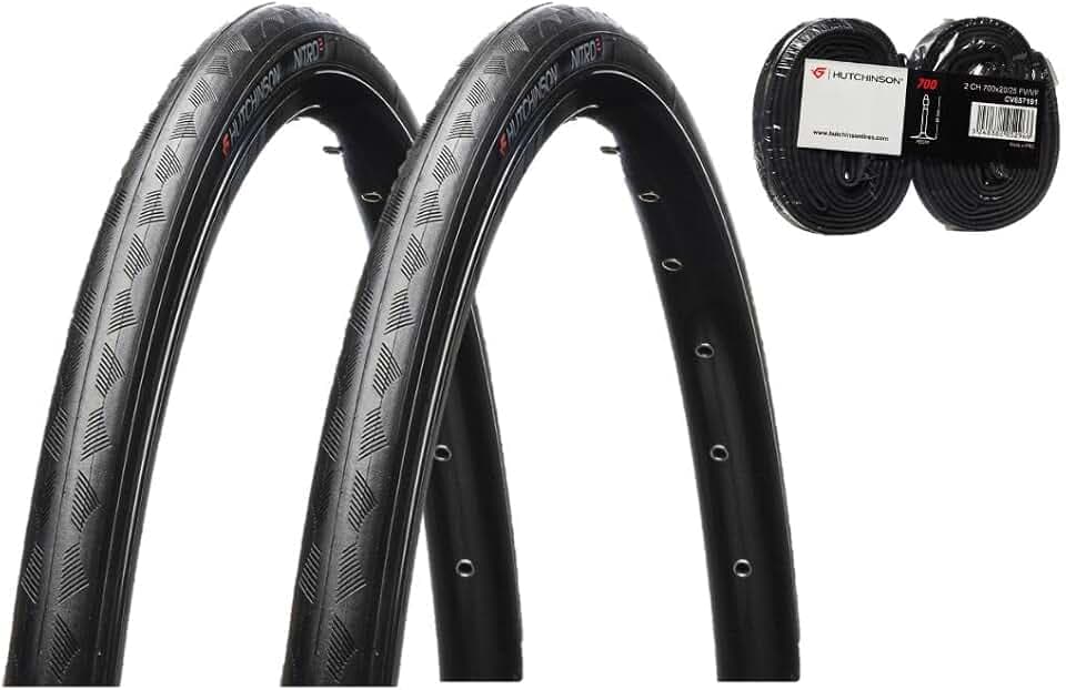 HUTCHINSON 2 Reifen + 2 Schläuche für Straße Nitro 2 700 x 25, weiche Stange, Schwarz