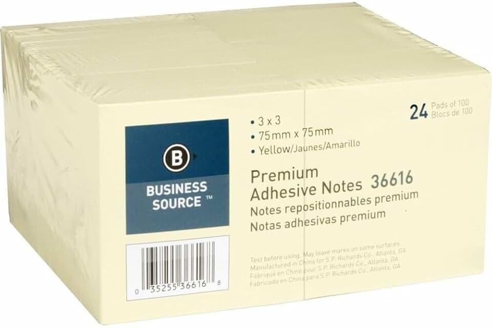 Business Source Yellow Repostionable Adhesive Notes