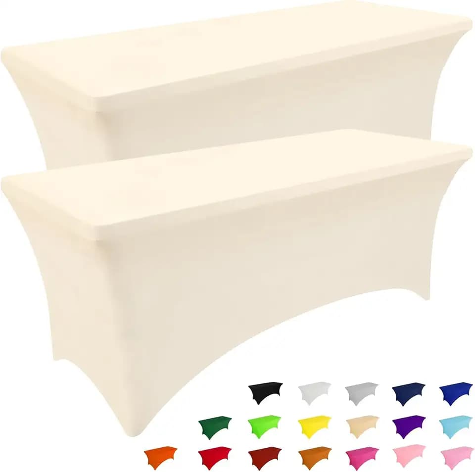 Smiry 2 Pack Spandex Table Cloth 8FT, Elastic Fitted Beige Tablecloth