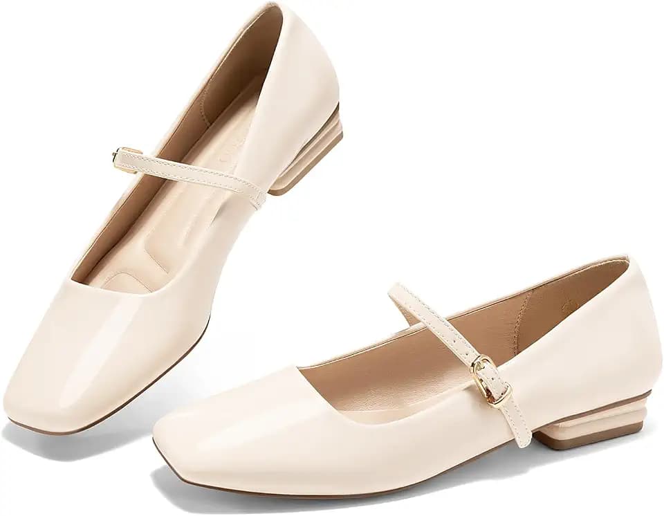 Coutgo Women's Mary Jane Flats Closed Square Toe Ballet Flat Dressy Comfortable Slip on Shoes
