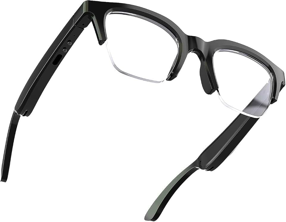 Smart Audio Glasses Open Ear Bluetooth Glasses Wireless Music and Calls Type C Fast Charging Physical Button Control Ultra Lightweight Unisex (White)