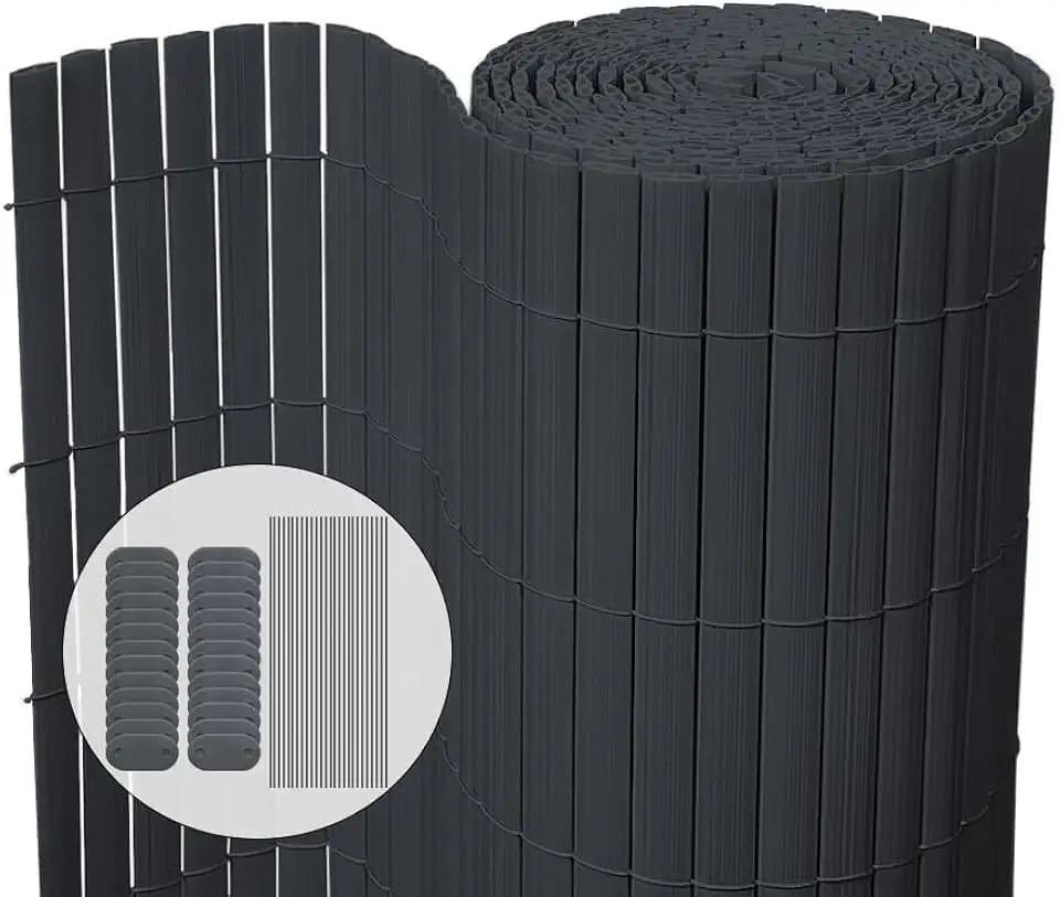 VOUNOT PVC Sichtschutzmatte 80 x 300 cm Verstärkung Innen, Sichtschutz für Garten Balkon Terrasse Zaun, Sichtschutzzaun Balkonverkleidung Windschutz, Grau